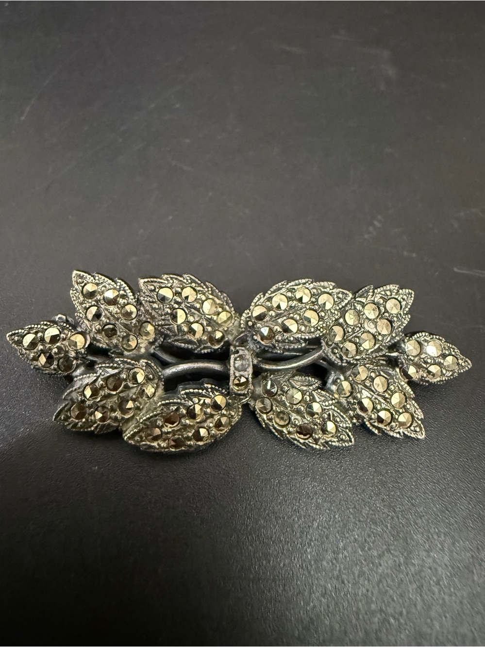 Vintage Unsigned Art Deco Marcasite Floral Leaf Brooch